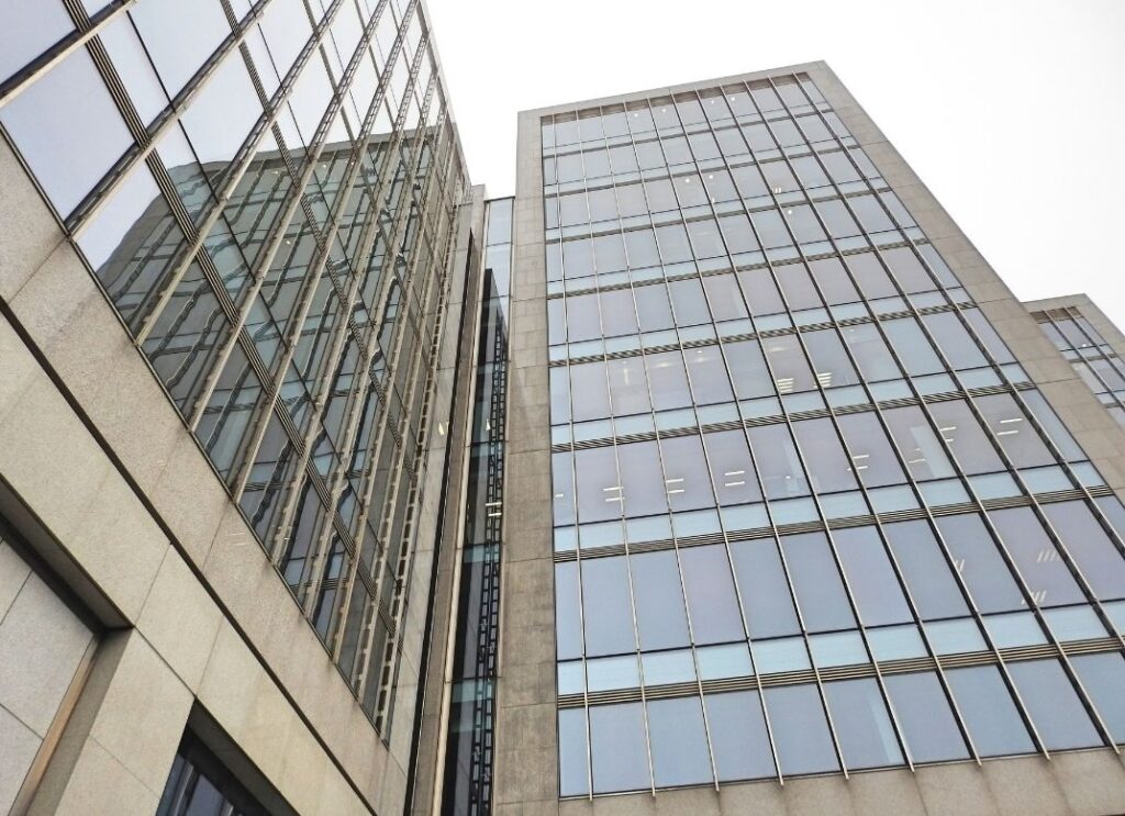 office blocks with flat roofs